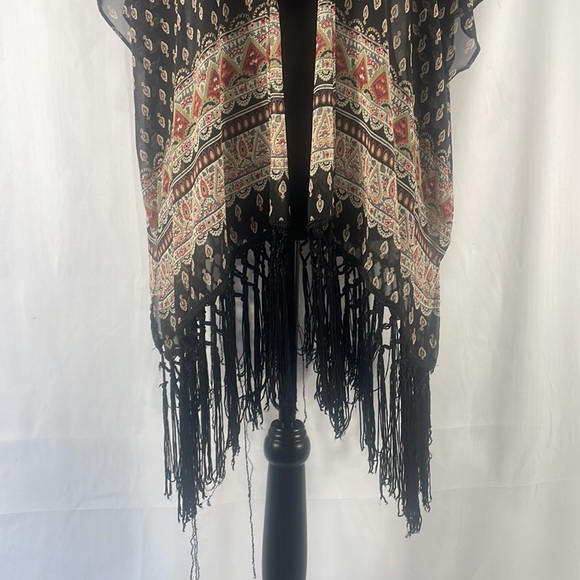 Maurice’s boho,multi colored fringe kimono,Shrug,sheer,Small/ Medium - Picture 3 of 8